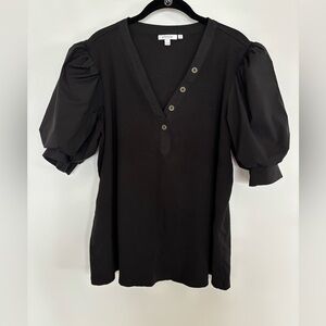 Chico’s Ribbed Balloon Short Sleeve Top Black Size 4 - XXL